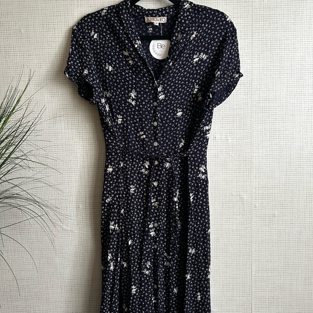 Vintage TOTO n KO Women's Navy Blue Floral Dress